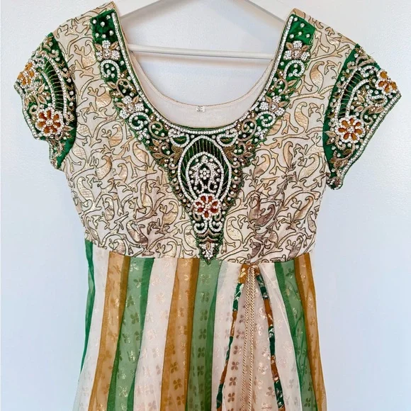 Indian Gold and Green embroidered Dress. Medium.